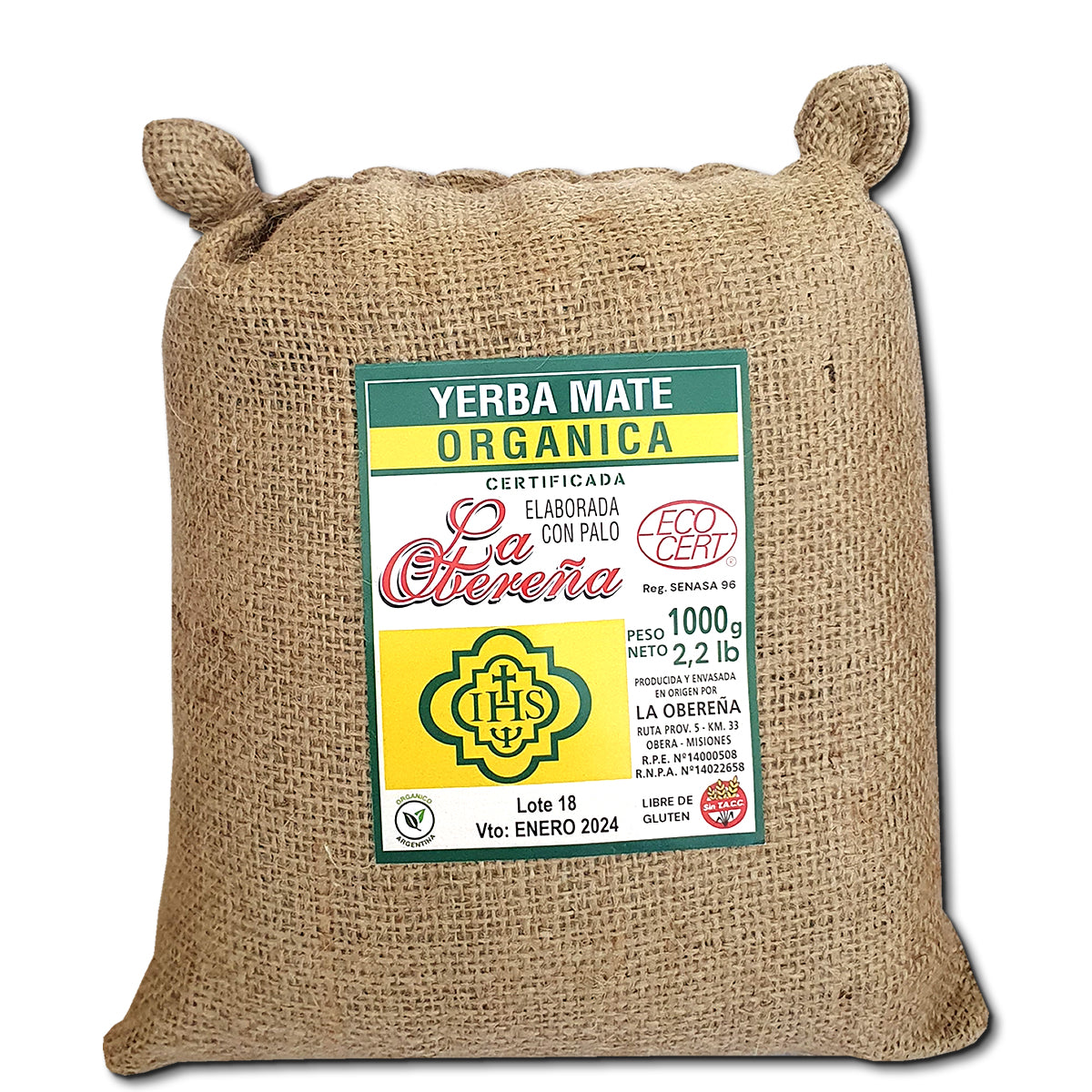 Yerba Mate La Obereña in Burlap Bag - Organic 1,1lb / 1Kg