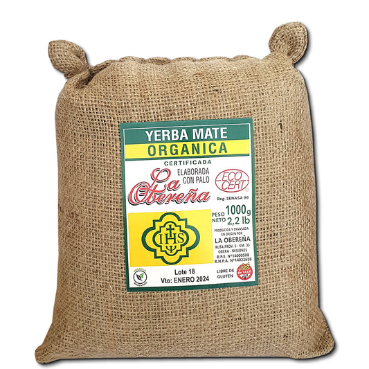 Yerba Mate La Obereña in Burlap Bag - Organic 1,1lb / 1Kg